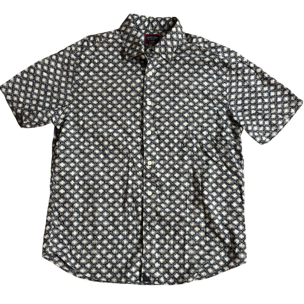 Untuckit Blue Medallion Print Short Sleeve Button Up "Lars" Cotton Men's Medium